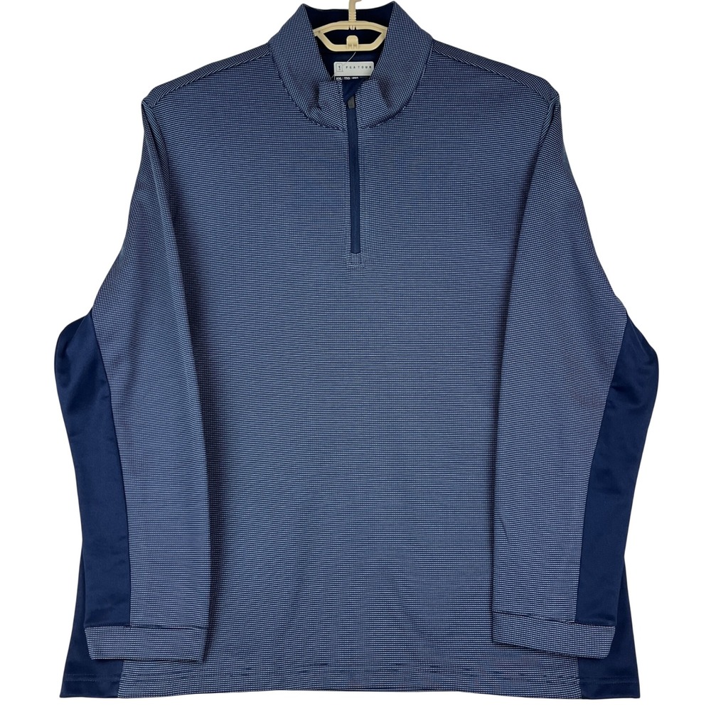PGA Tour Quarter Zip Pullover Men XXL Navy Blue White Micro Stripe‎ Golf Top